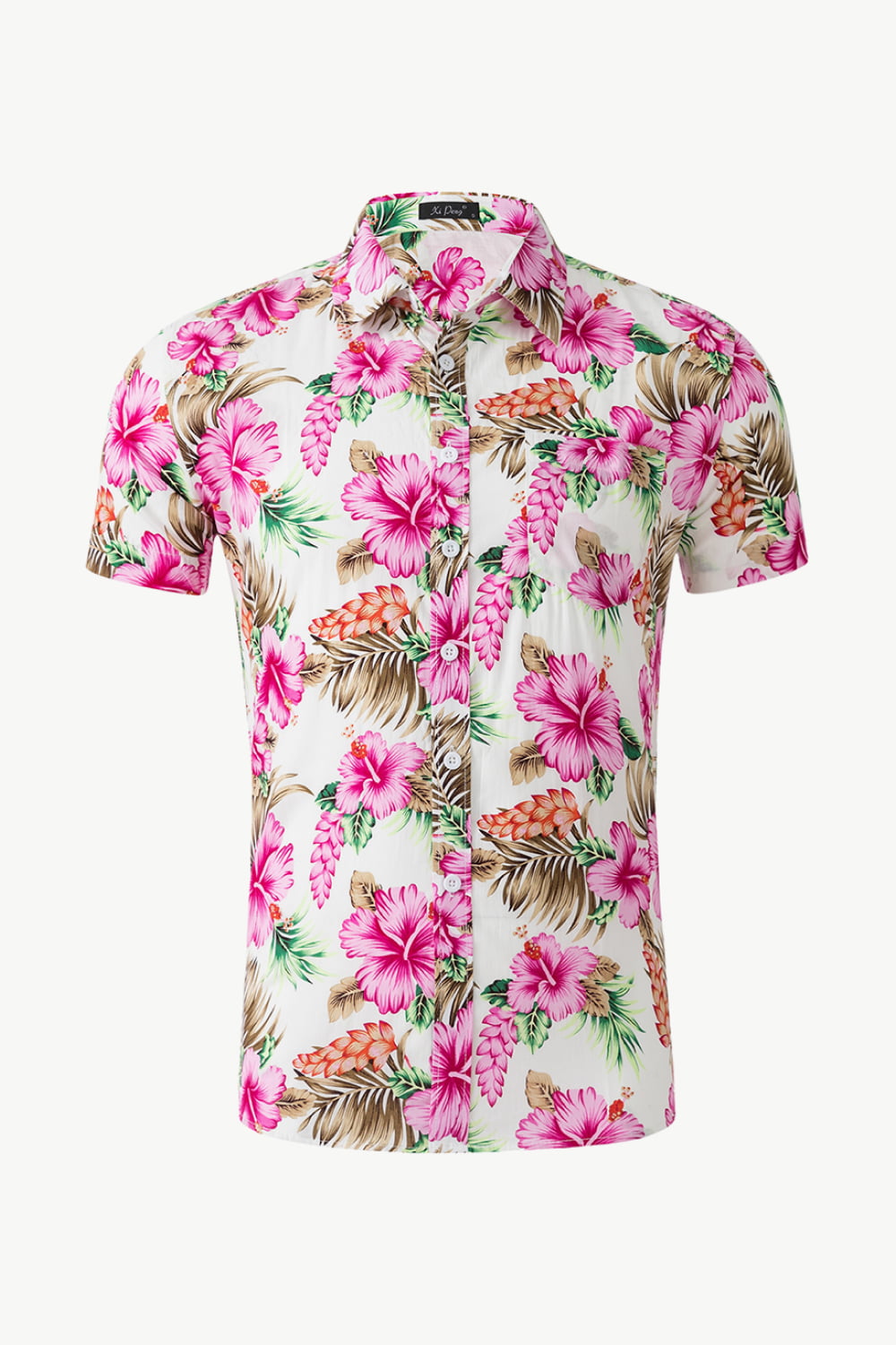 Tropical Pattern Button-Down Vacation Shirt