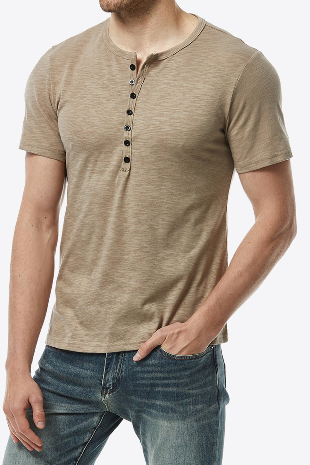 Short Sleeve Round Neck Henley Top