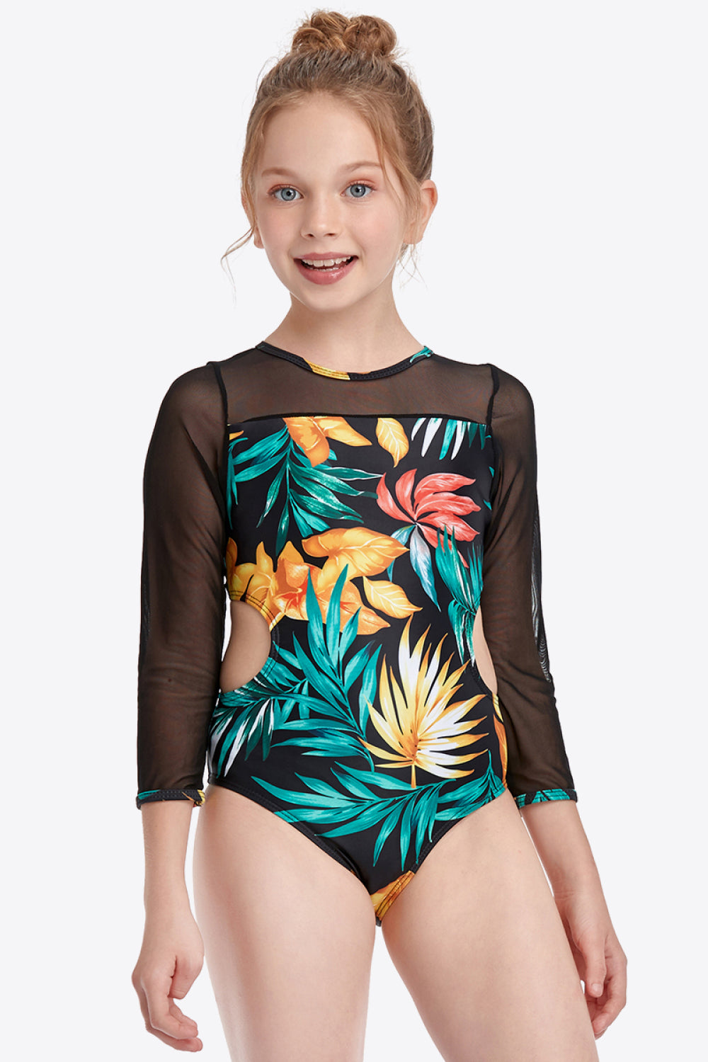 Printed Round Neck Cutout One-Piece Swimsuit