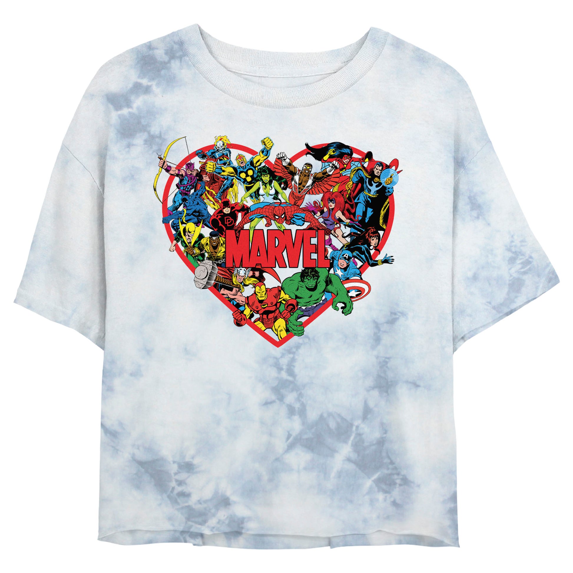 Junior's Marvel Marvel Hero Heart Bombard Tie-Dye T-Shirt