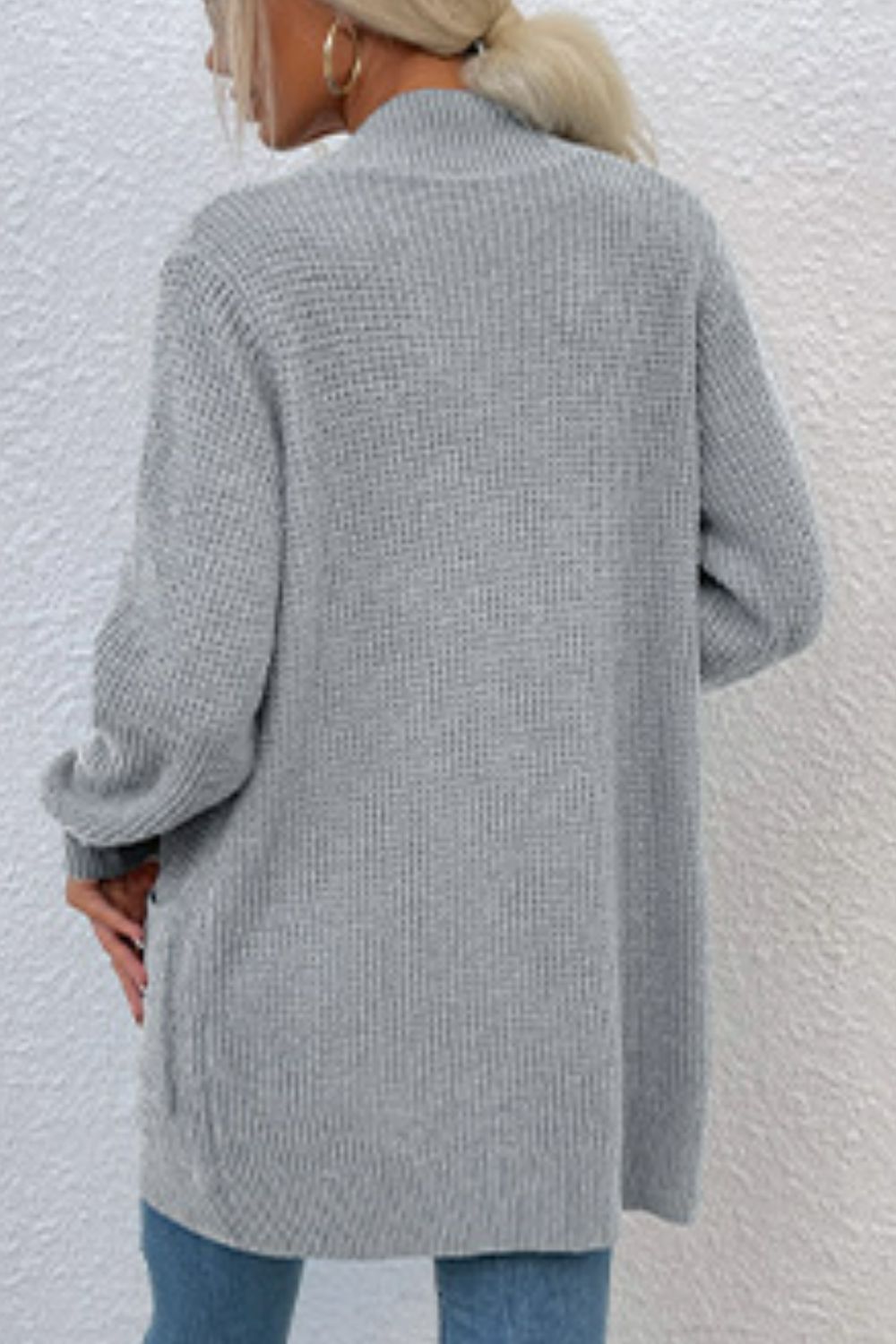 Ribbed Trim Longline Cardigan with Pockets