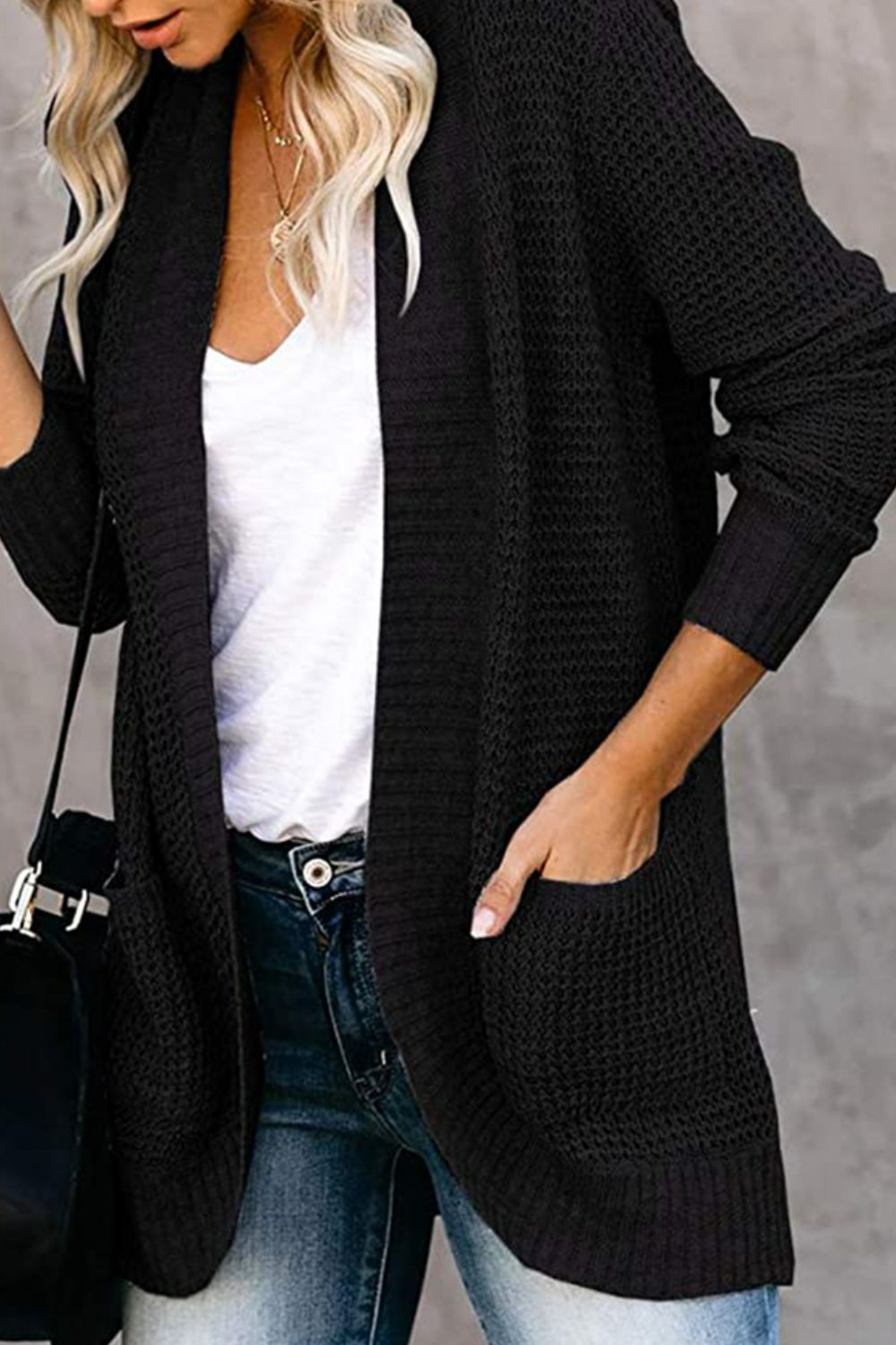 Ribbed Trim Longline Cardigan with Pockets