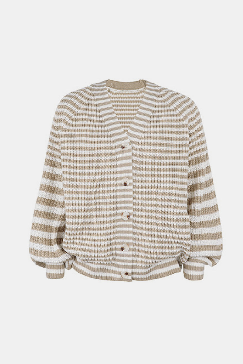 Striped Lantern Sleeve Button Down Cardigan