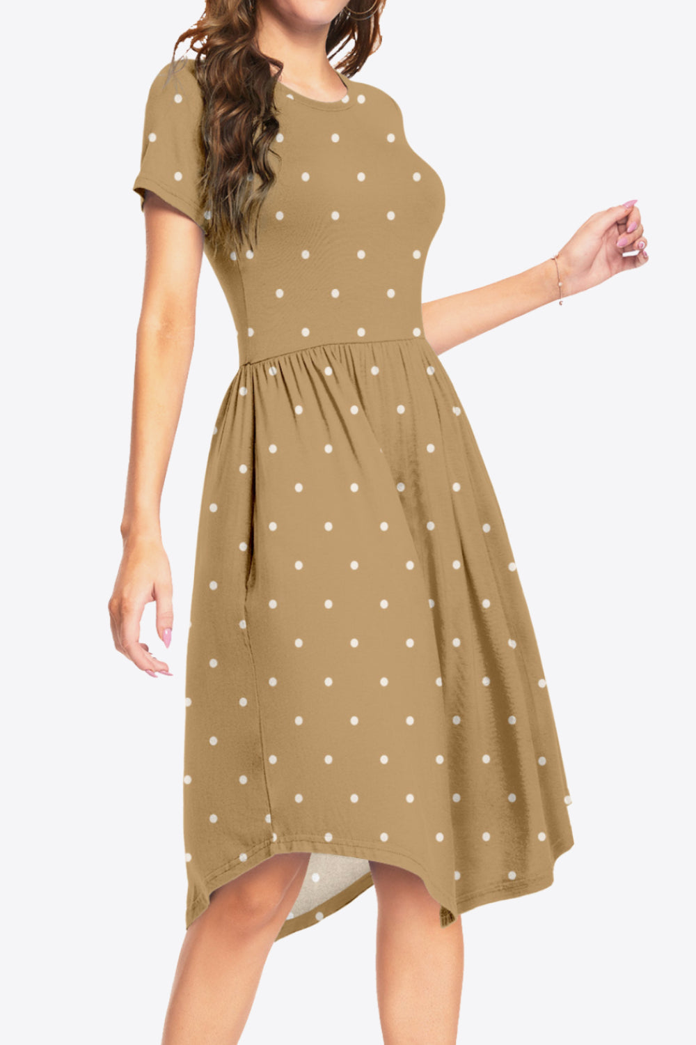 Printed Round Neck Short Sleeve Dress with Pockets