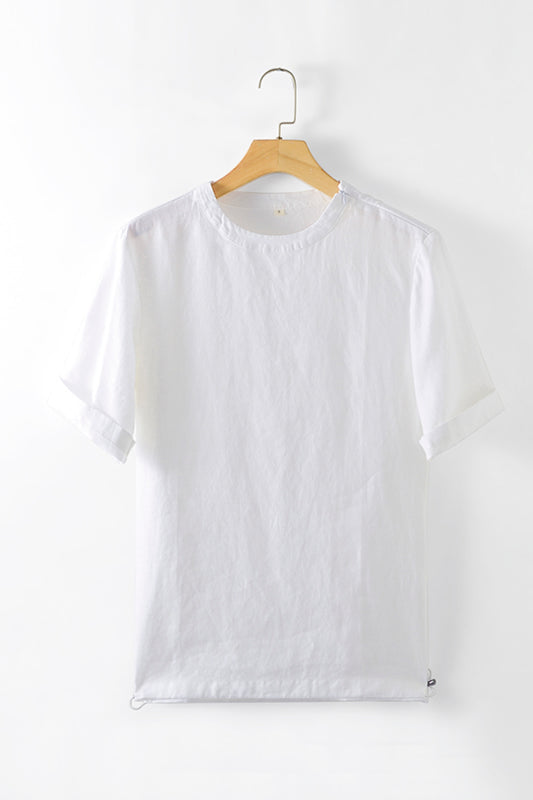 Round Neck Short Sleeve Linen Tee