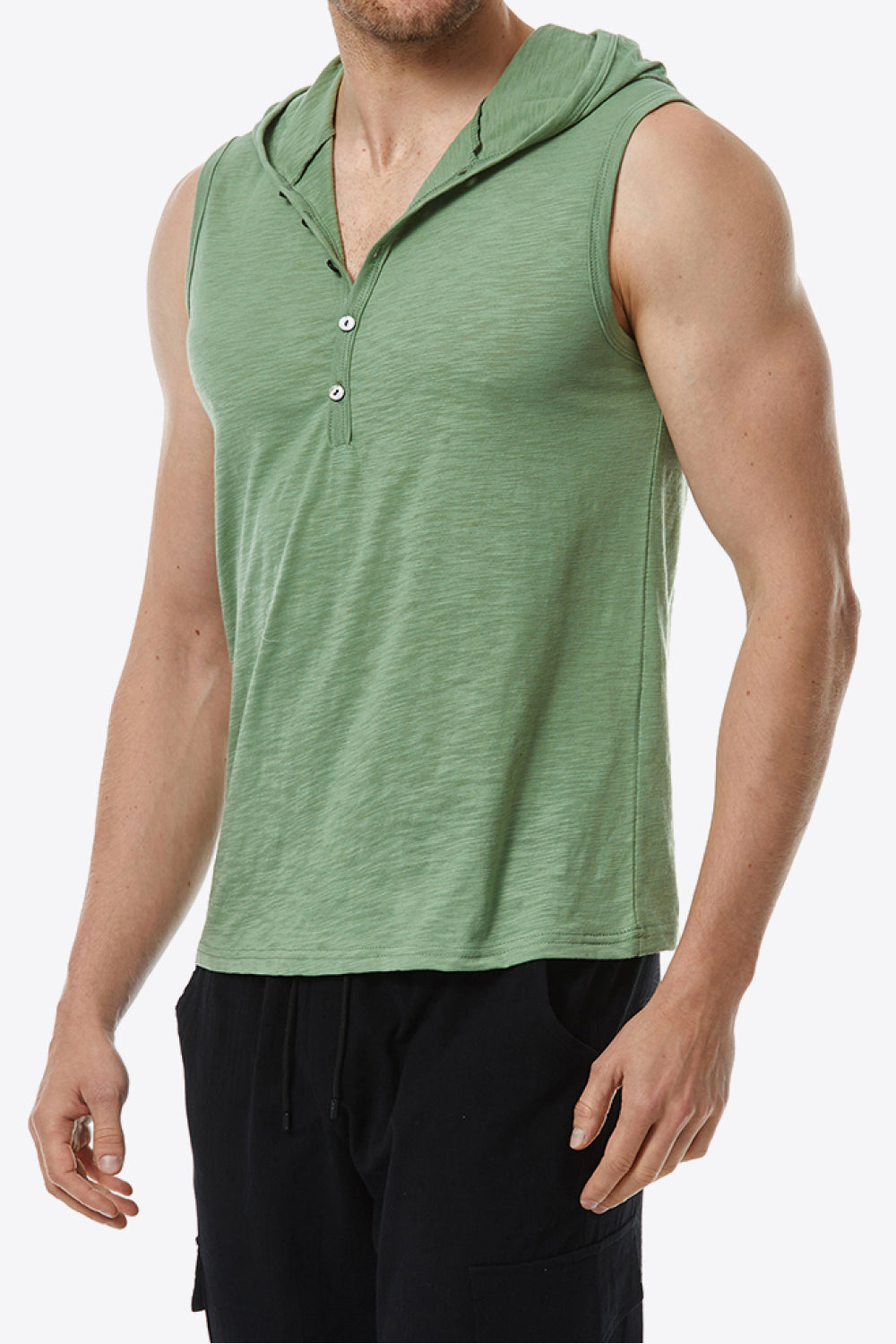 Quarter-Button Sleeveless Hoodie