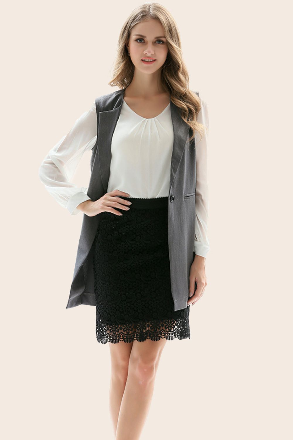 One-Button Sleeveless Longline Blazer