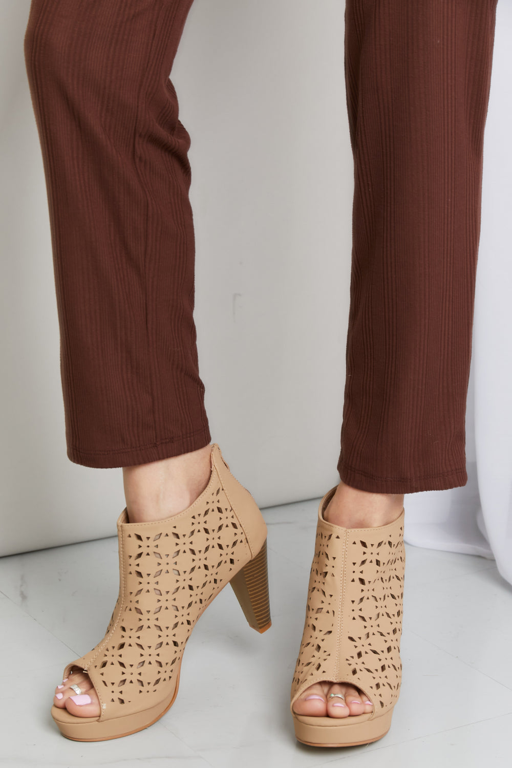 Forever Link Peep Toe Ankle Boots in Taupe