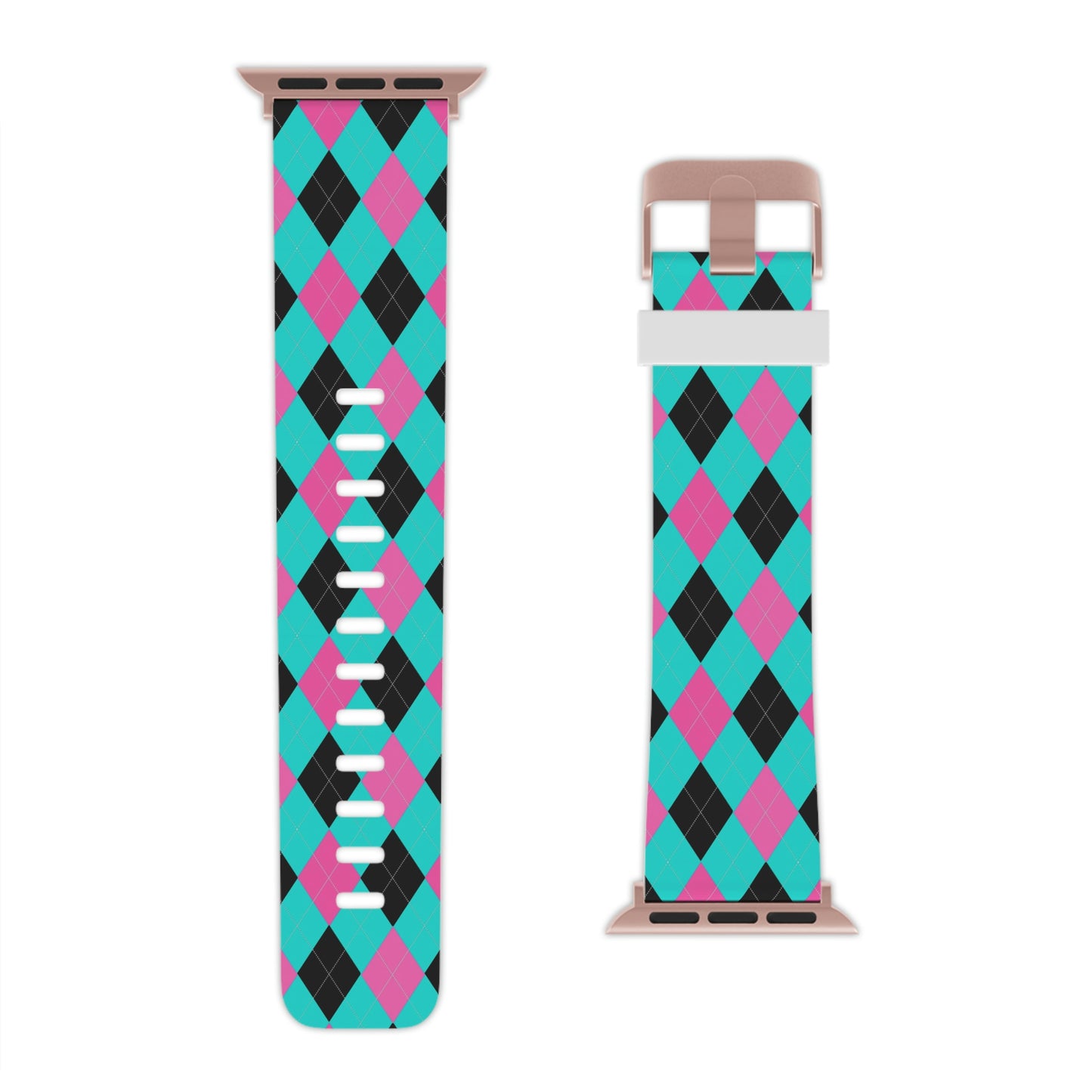 Blue and Pink Argyle Thermo Elastomer Watch Band for Apple Watch