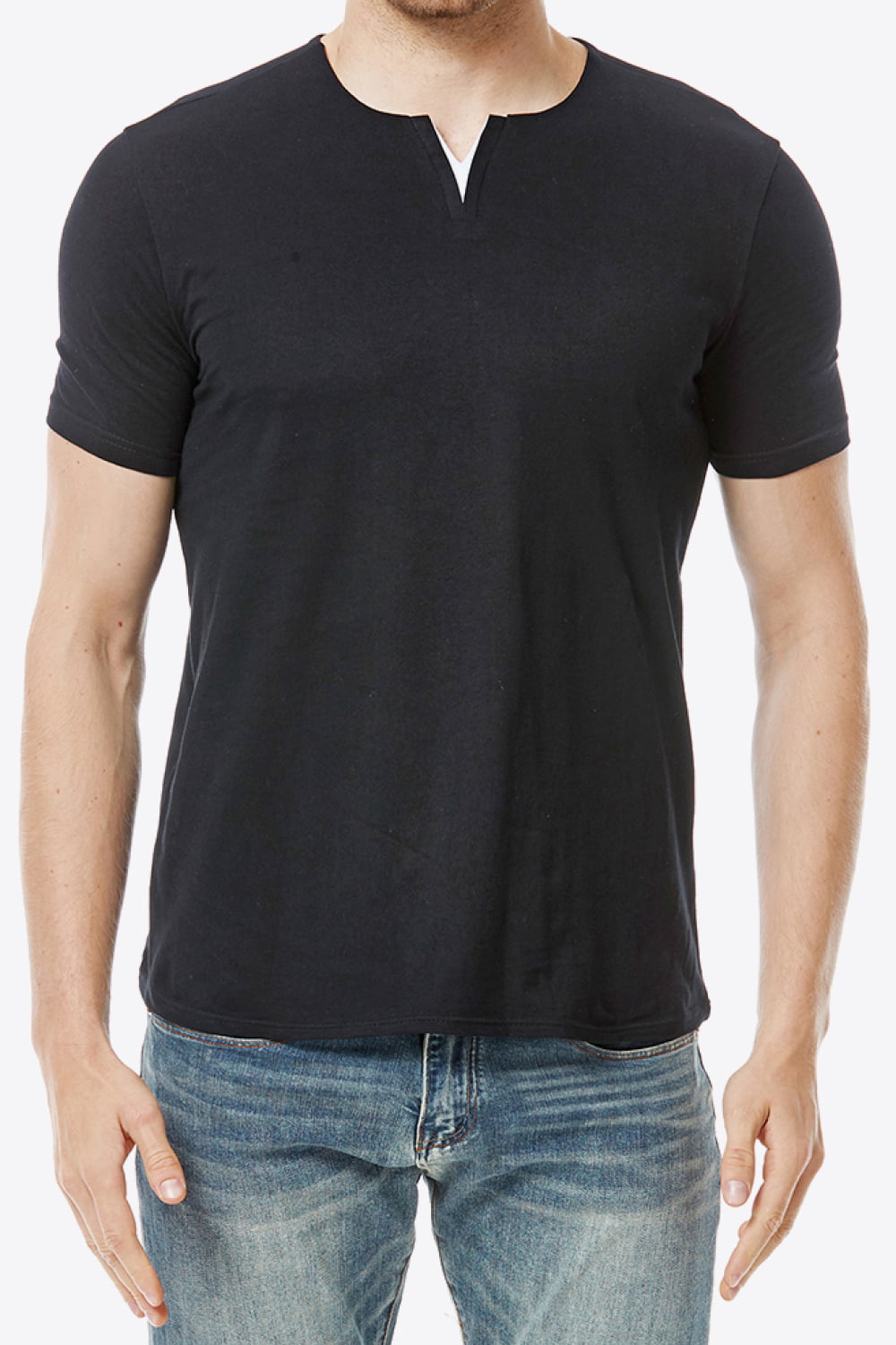 Notched Neck Short Sleeve Tee