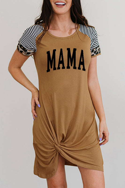 MAMA Graphic Round Neck Twisted Dress