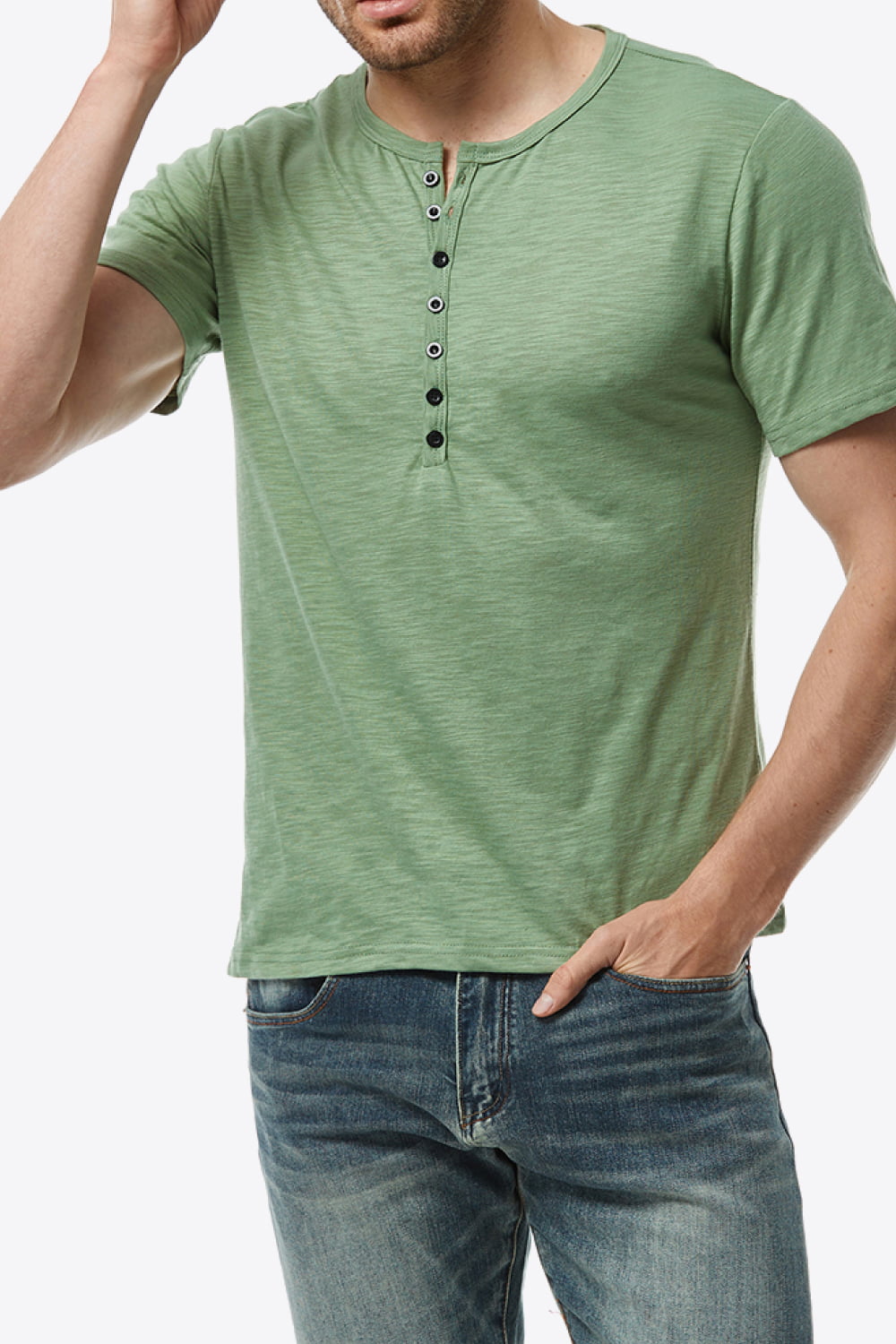 Short Sleeve Round Neck Henley Top