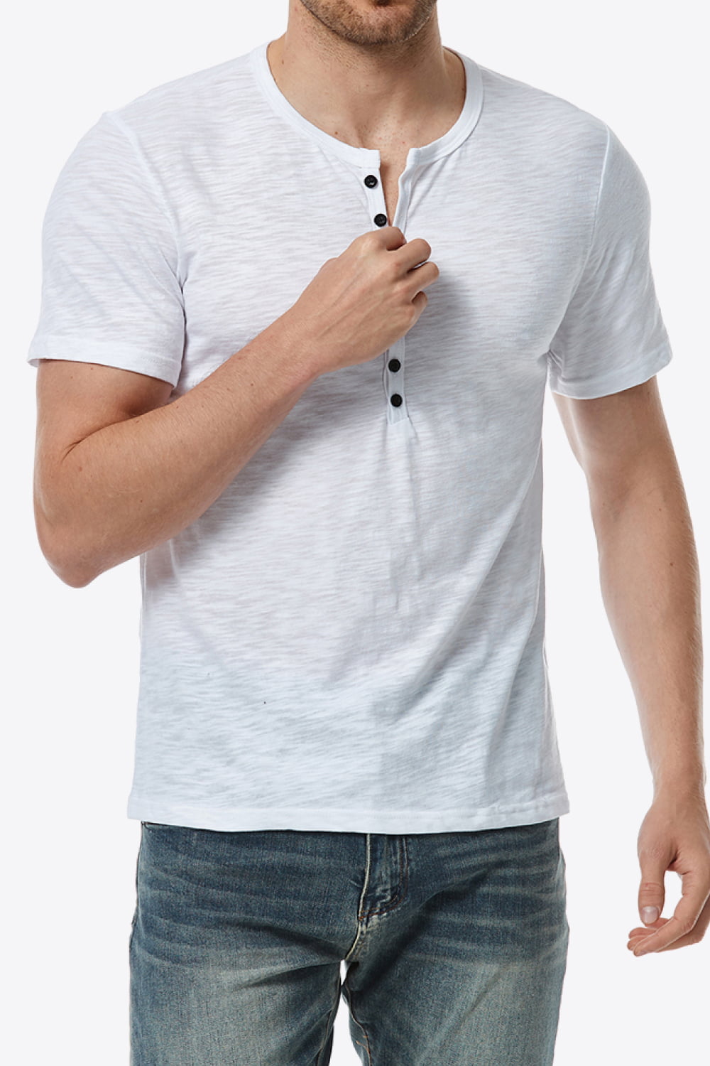 Short Sleeve Round Neck Henley Top