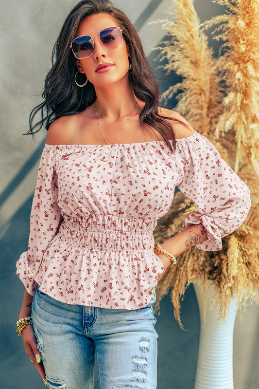 Ditsy Floral Off-Shoulder Peplum Blouse