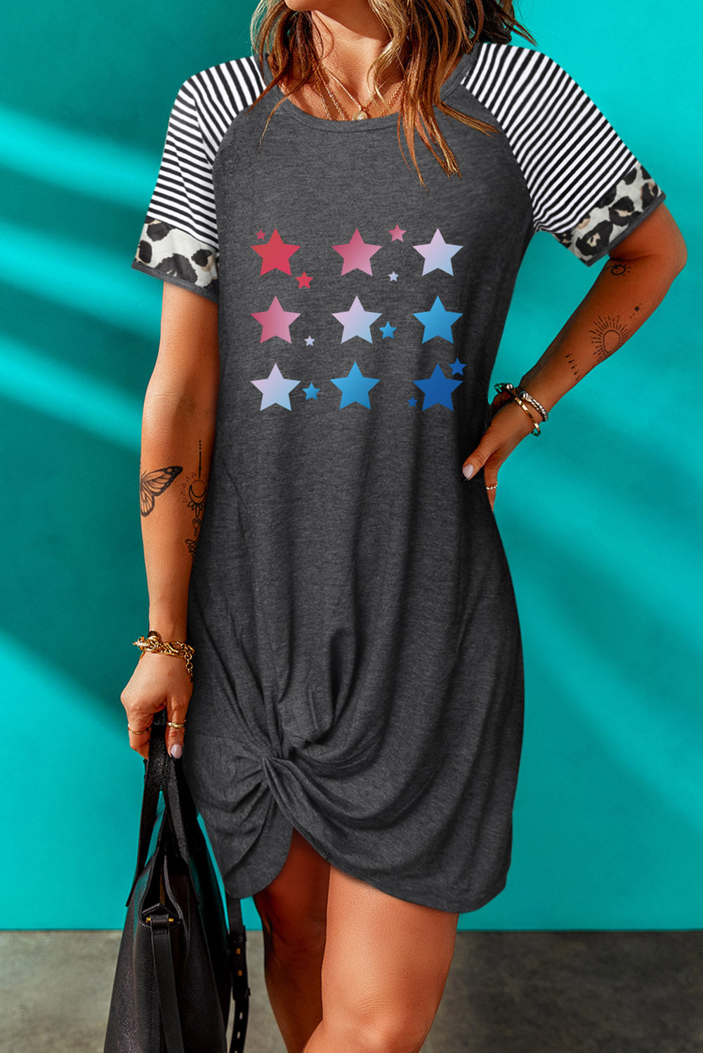 Star Graphic Leopard Twisted Dress