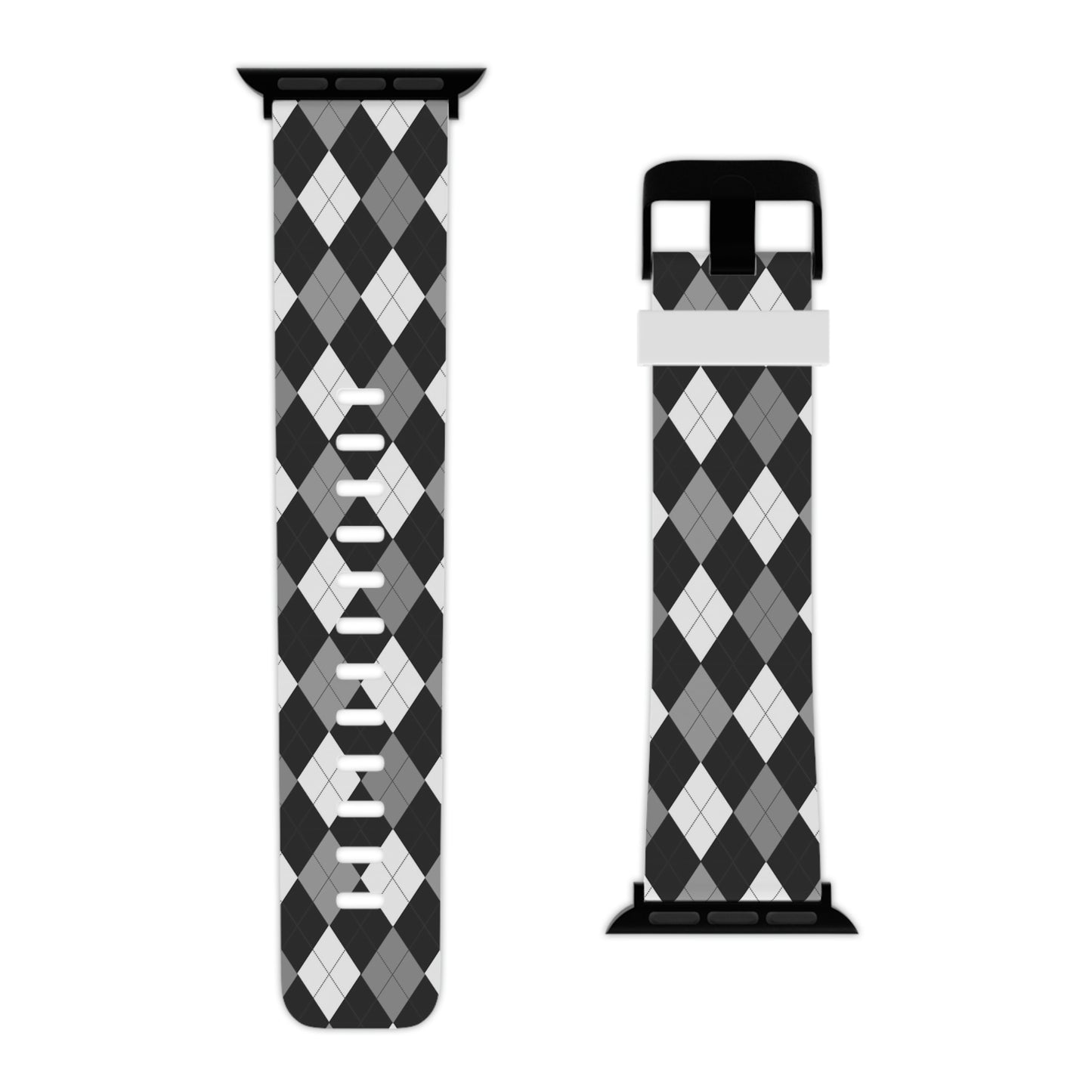 Black and White Argyle Thermo Elastomer Watch Band for Apple Watch