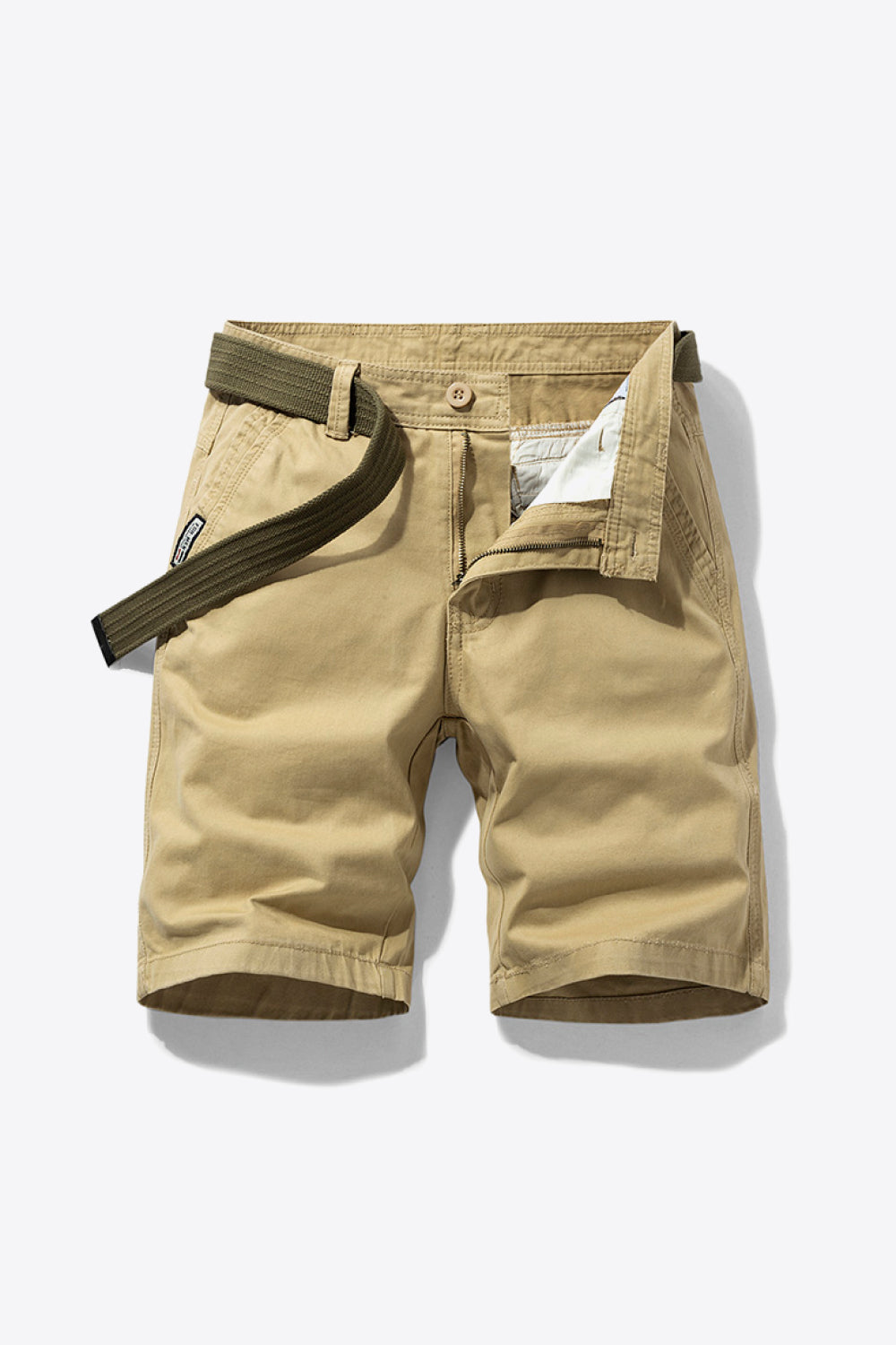 Belted Button and Zip Closure Shorts