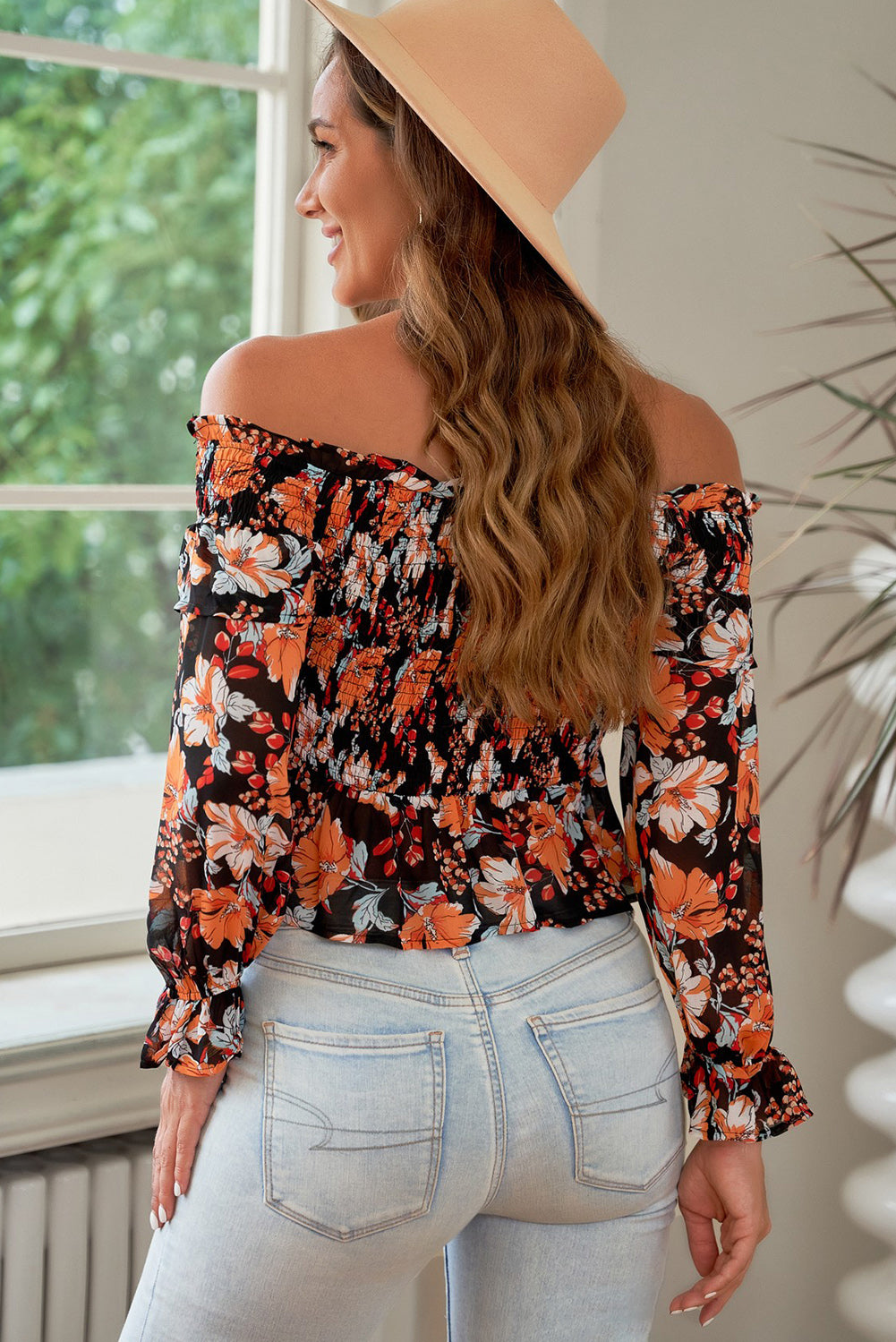 Floral Smocked Off-Shoulder Peplum Top