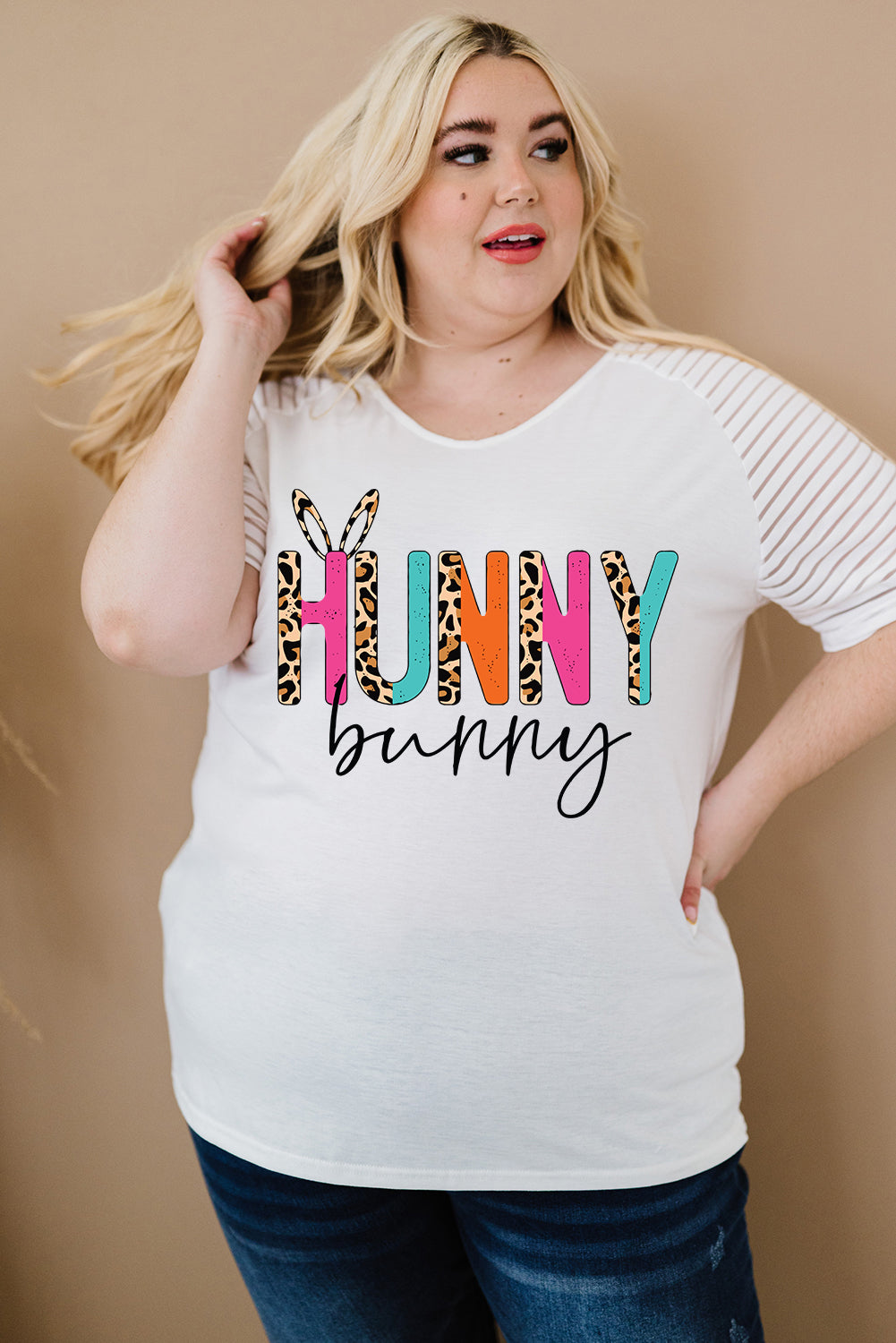 Plus Size HUNNY BUNNY Graphic Striped Tee