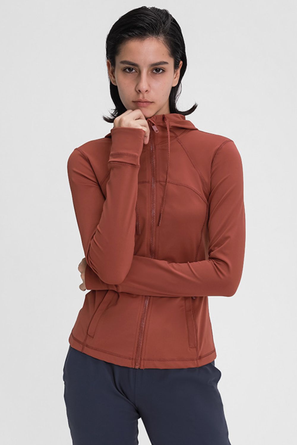 Zip Up Drawstring Detail Hooded Sports Jacket