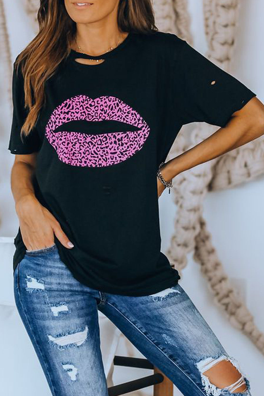 Leopard Lip Distressed T-Shirt