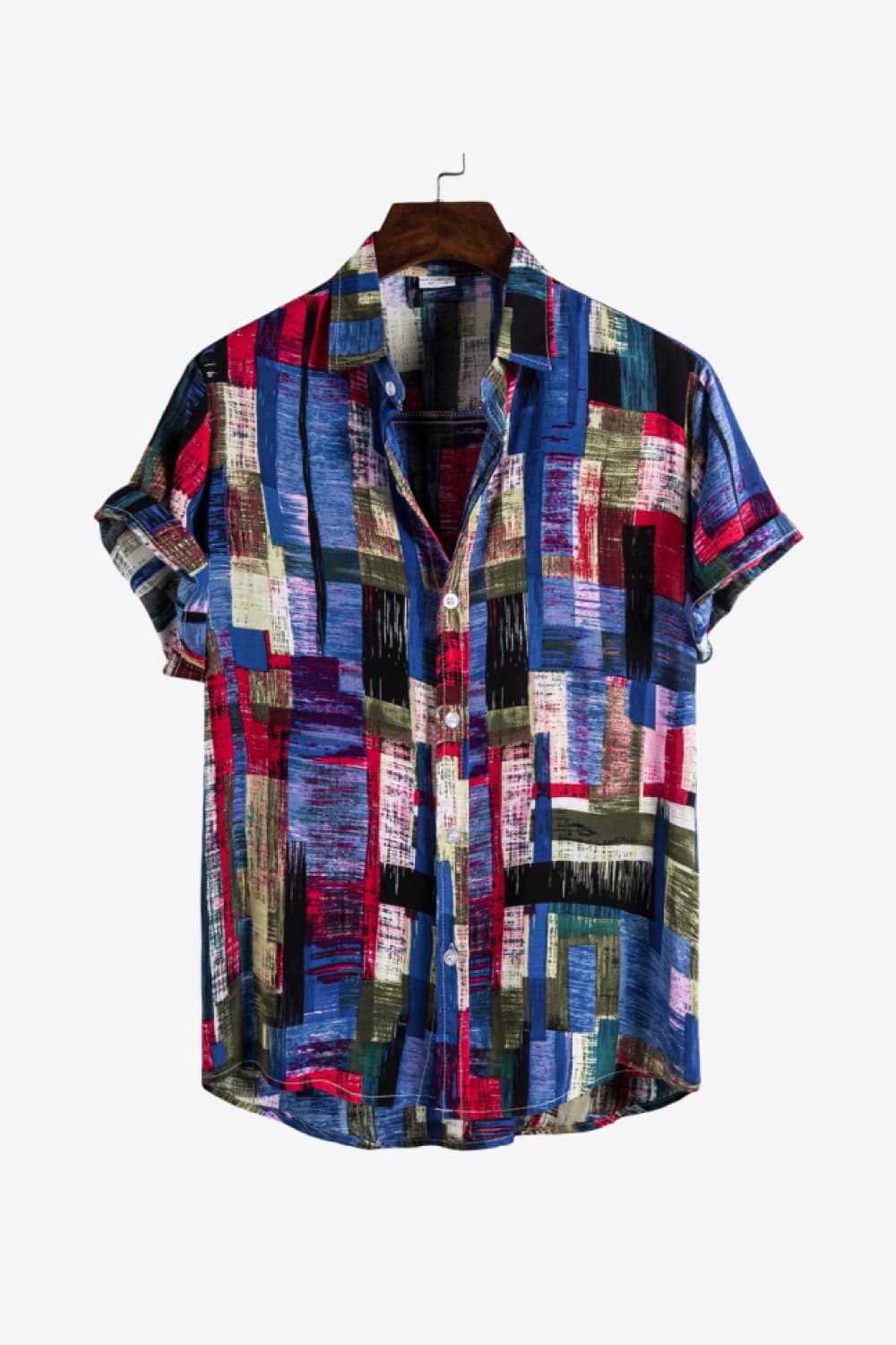 Full Size Multicolored Button-Up Curved Hem Shirt