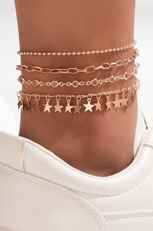 4-Piece Zinc Alloy Star Anklet Set