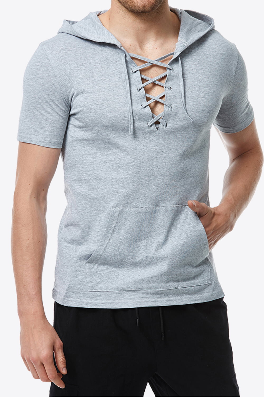 Lace-Up Short Sleeve Hoodie