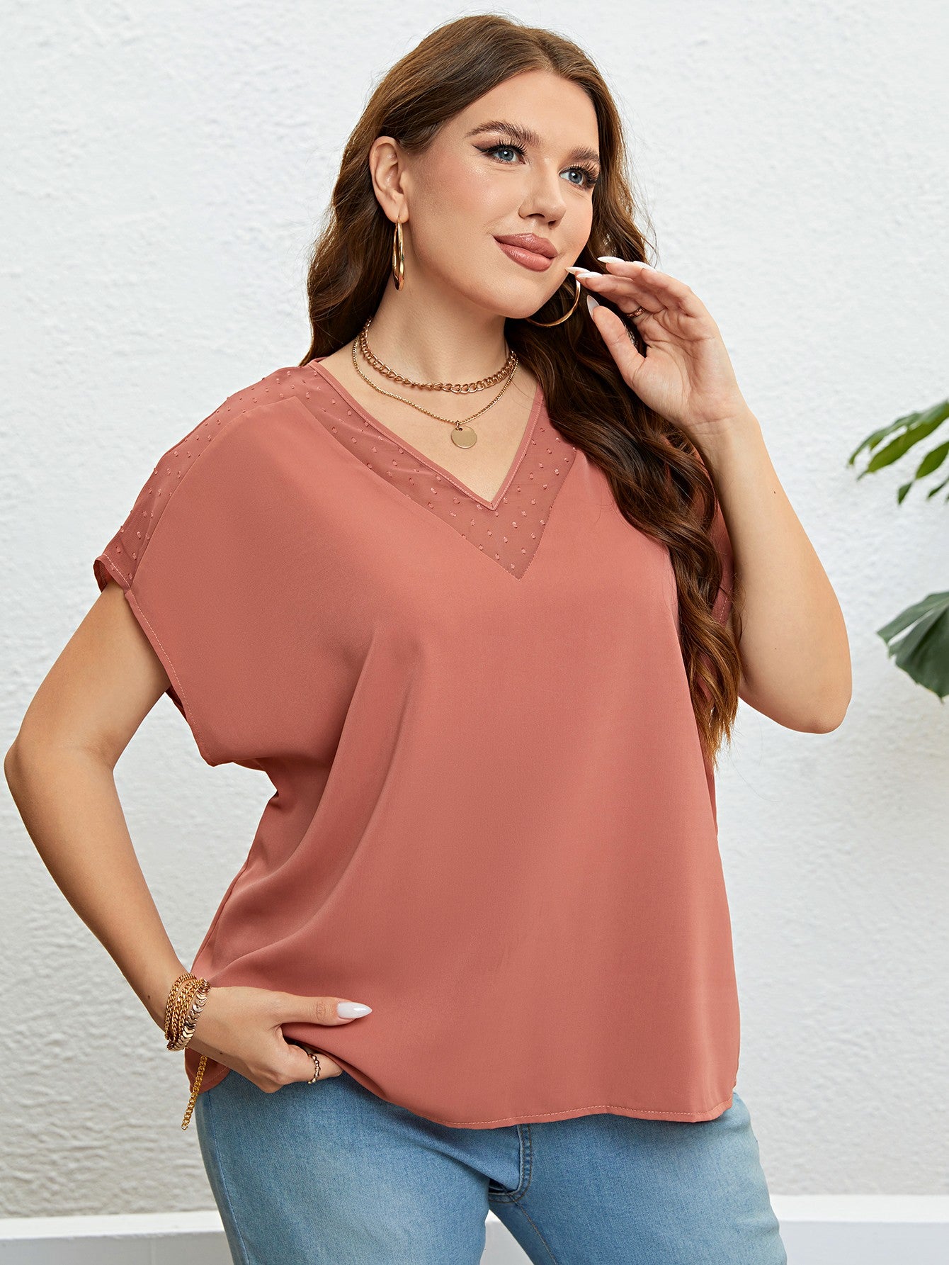 V-Neck Short Sleeve Blouse