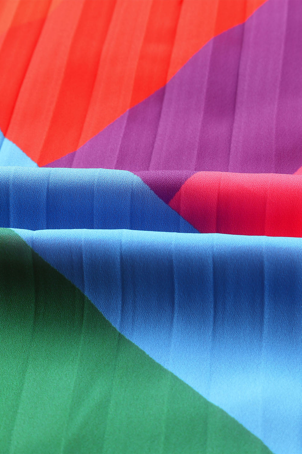 Multicolored Tie-Waist Pleated Balloon Sleeve Dress