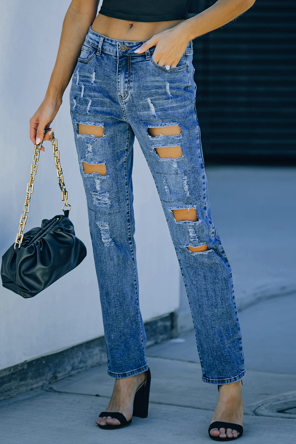 Distressed Straight Leg Jeans