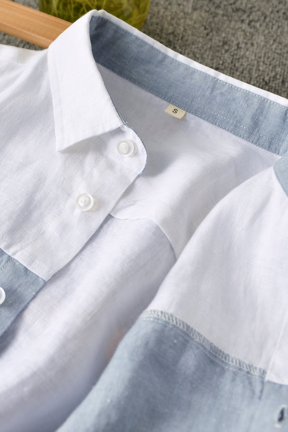 Buttoned Collared Neck Short Sleeve Linen Shirt