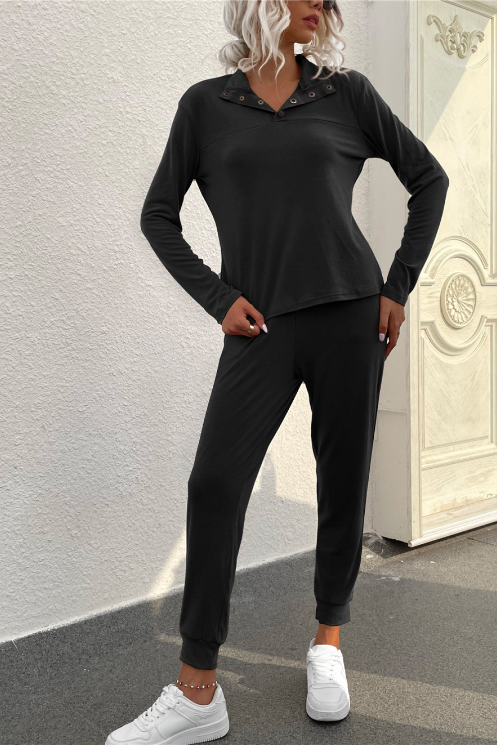 Quarter Snap Long Sleeve Top and Joggers Set