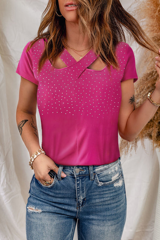 Rhinestone Crisscross Short Sleeve Top