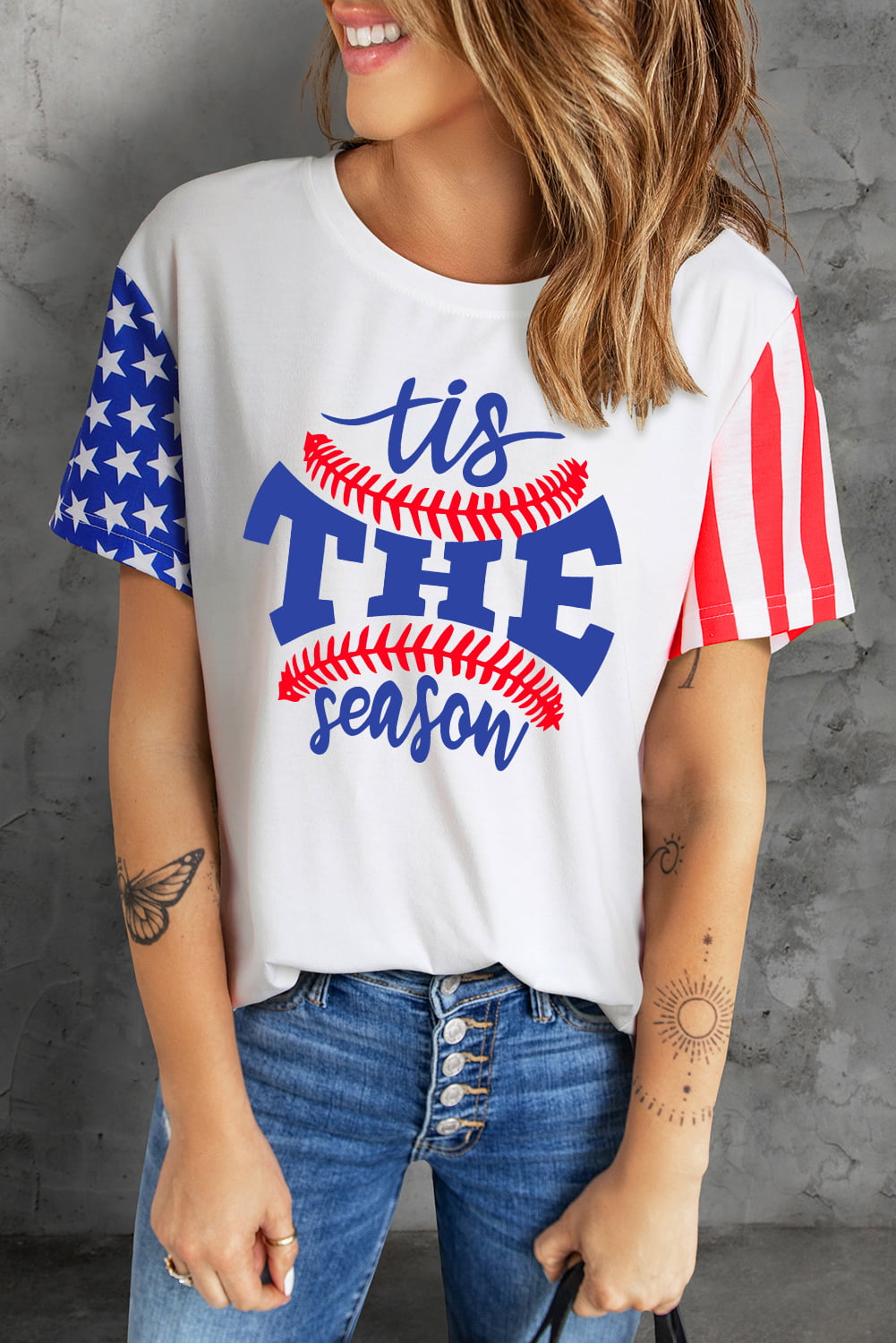 Stars and Stripes Graphic Round Neck Tee