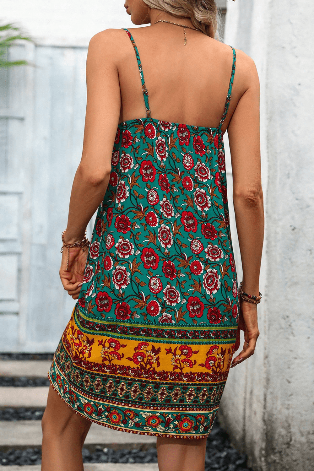 Printed Spaghetti Strap V-Neck Dress