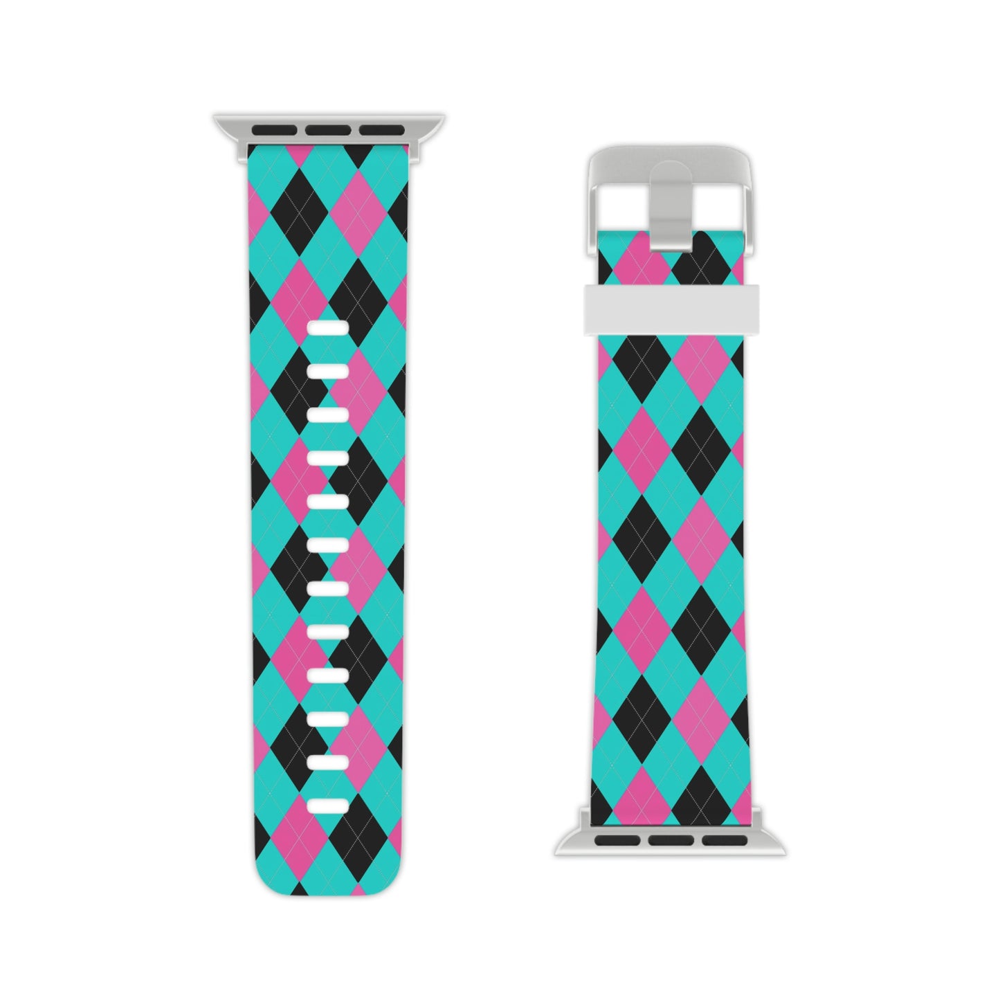 Blue and Pink Argyle Thermo Elastomer Watch Band for Apple Watch