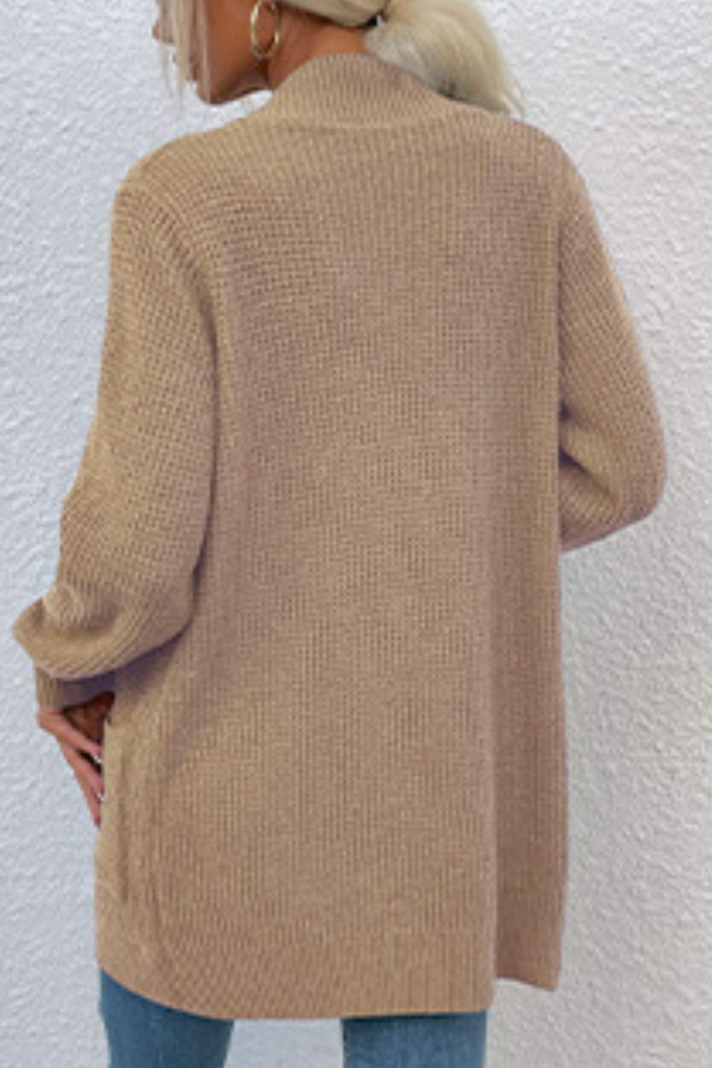 Ribbed Trim Longline Cardigan with Pockets