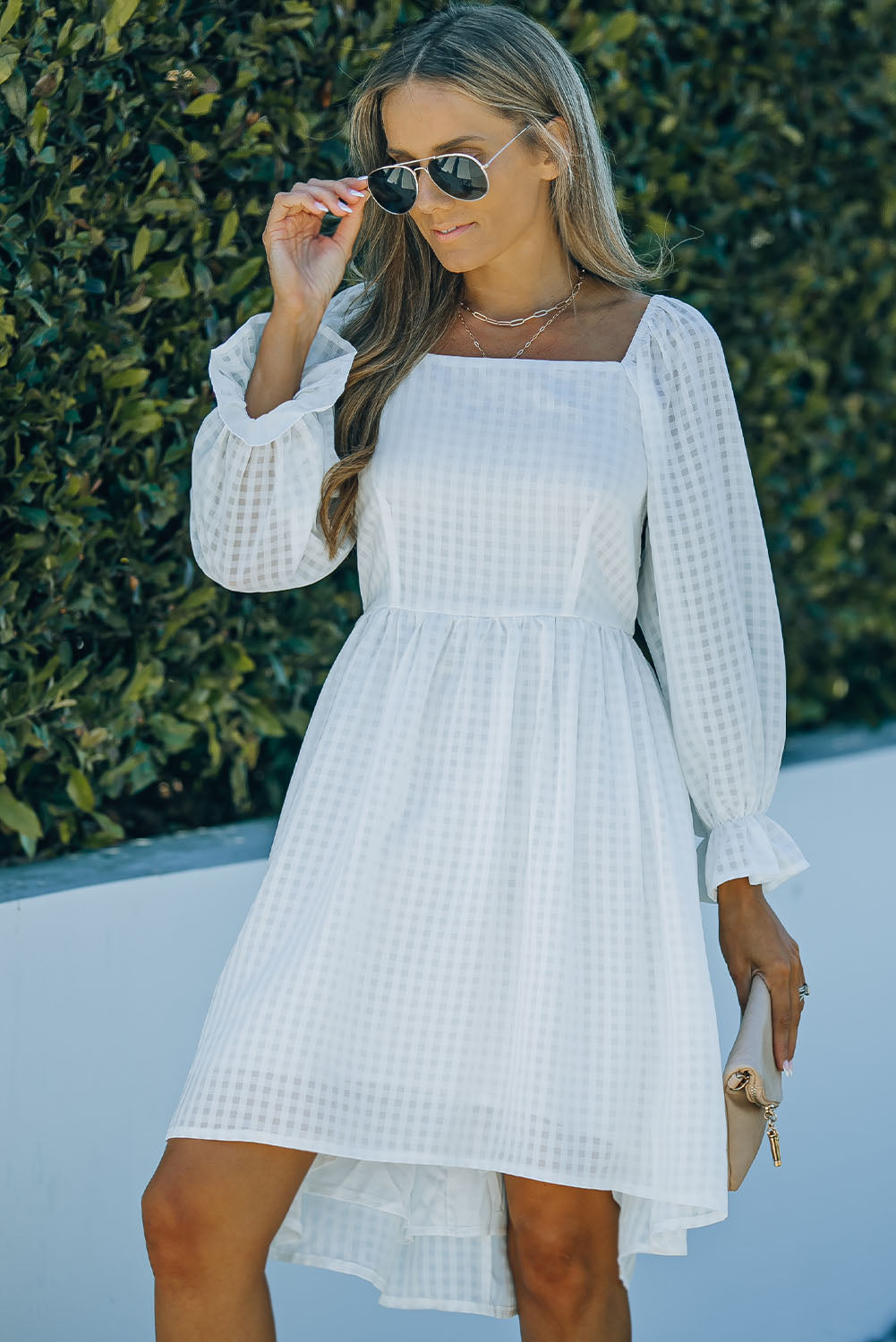Flounce Sleeve Square Neck High-Low Dress