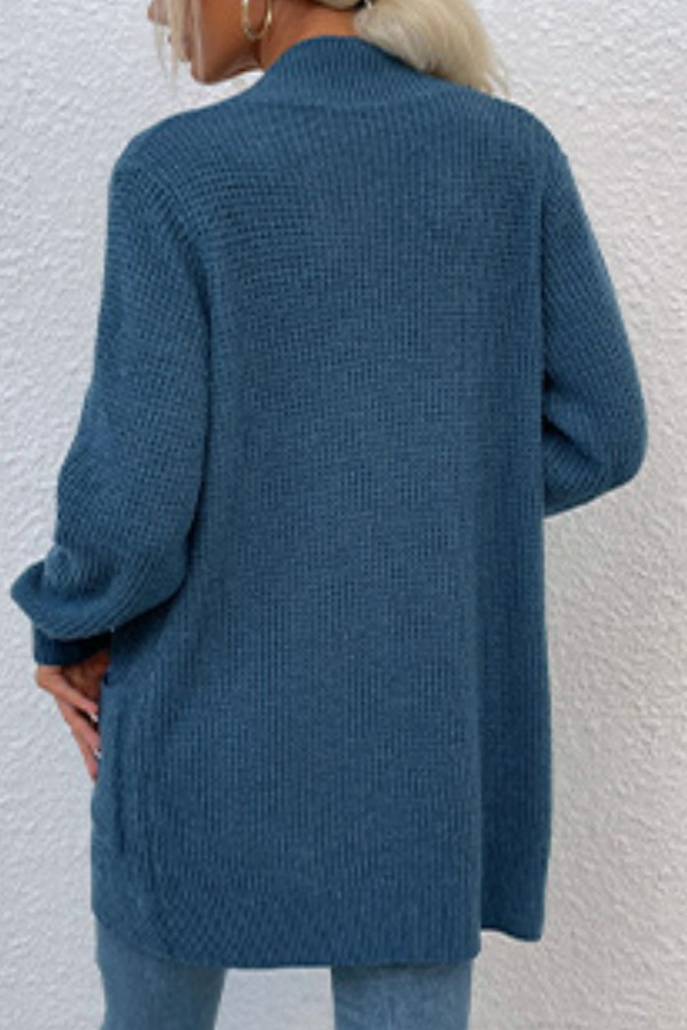 Ribbed Trim Longline Cardigan with Pockets