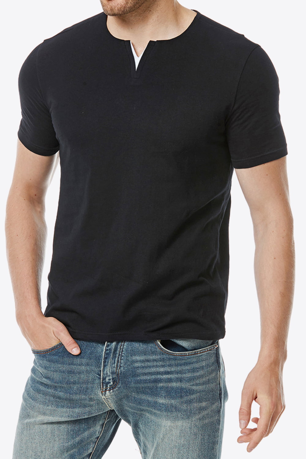 Notched Neck Short Sleeve Tee