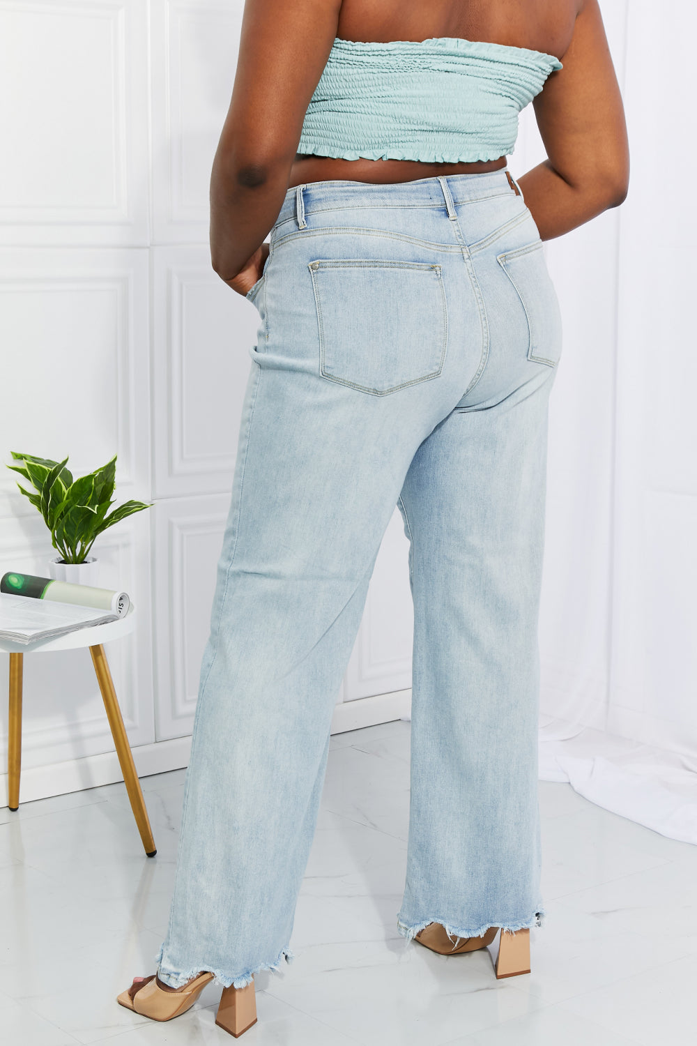 Judy Blue Full Size Cameron High Waist Destroyed Hem Straight Jeans