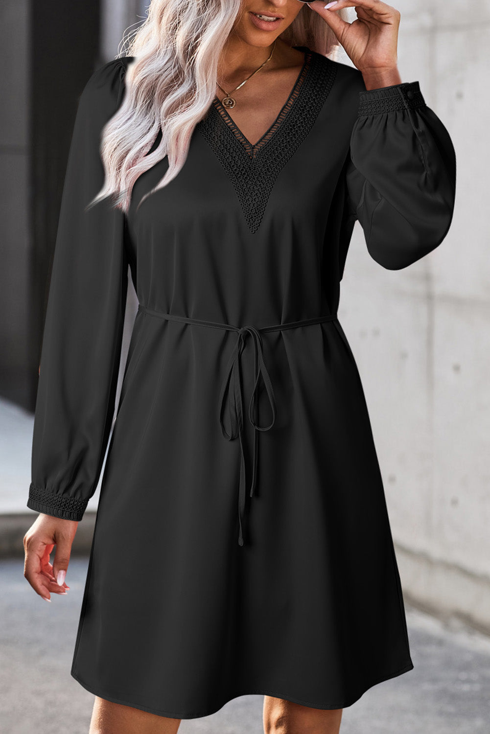 V-Neck Long Sleeve Mini Dress