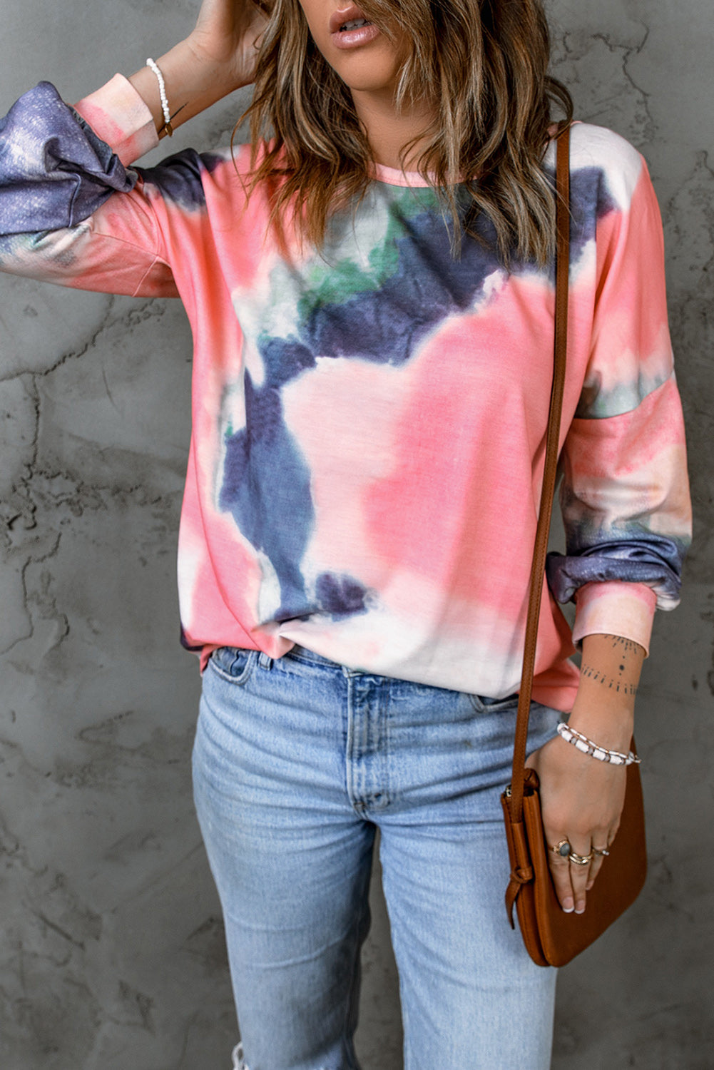 Tie-Dye Drop Shoulder Round Neck Top