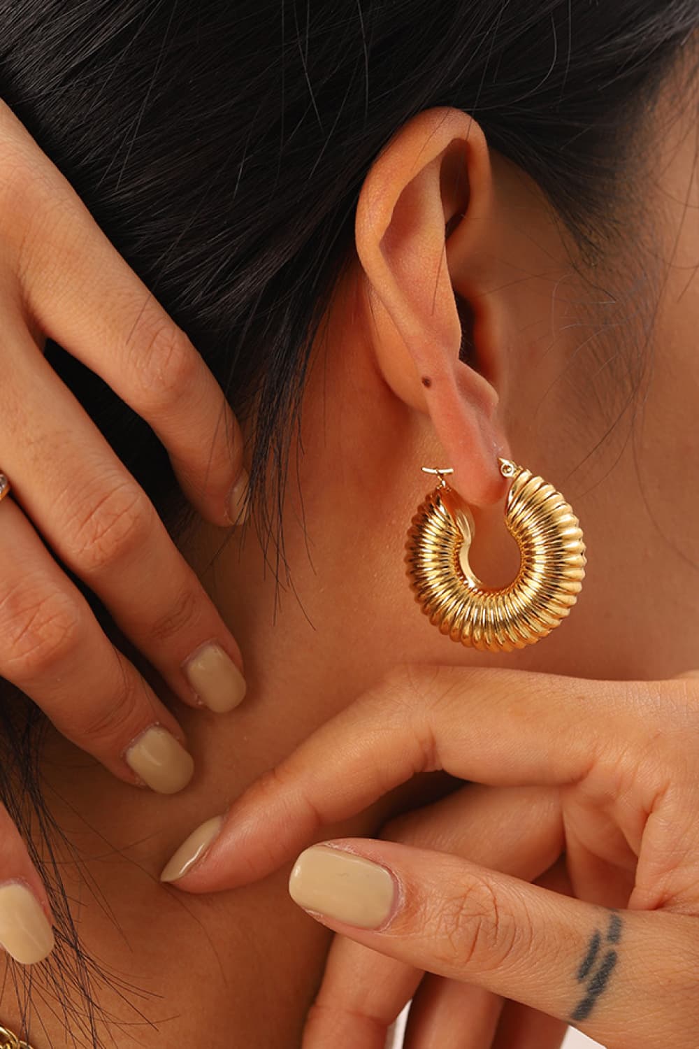 18K Gold-Plated Copper Ribbed Hoop Earrings