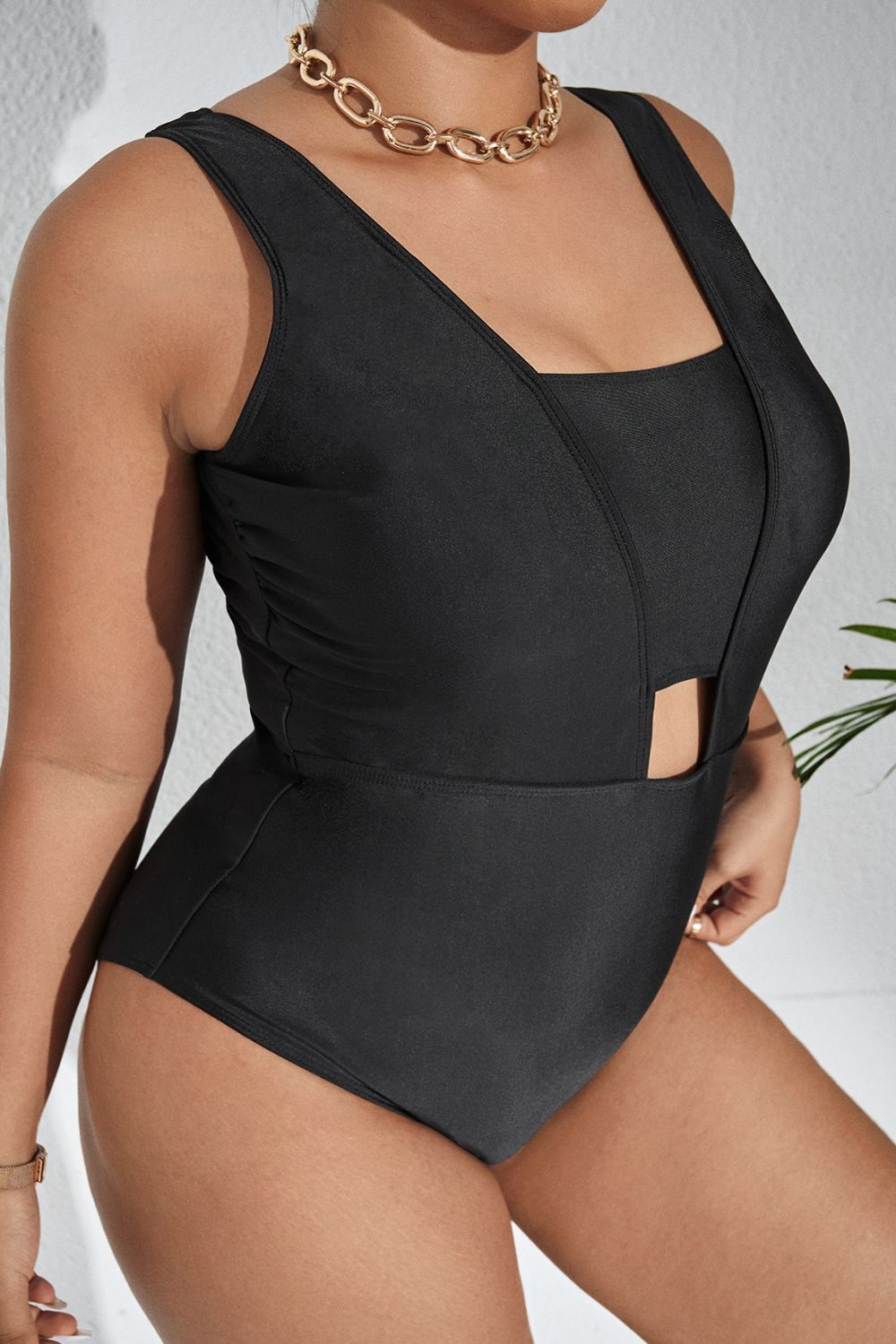 Plus Size Cutout Sleeveless One-Piece Swimsuit