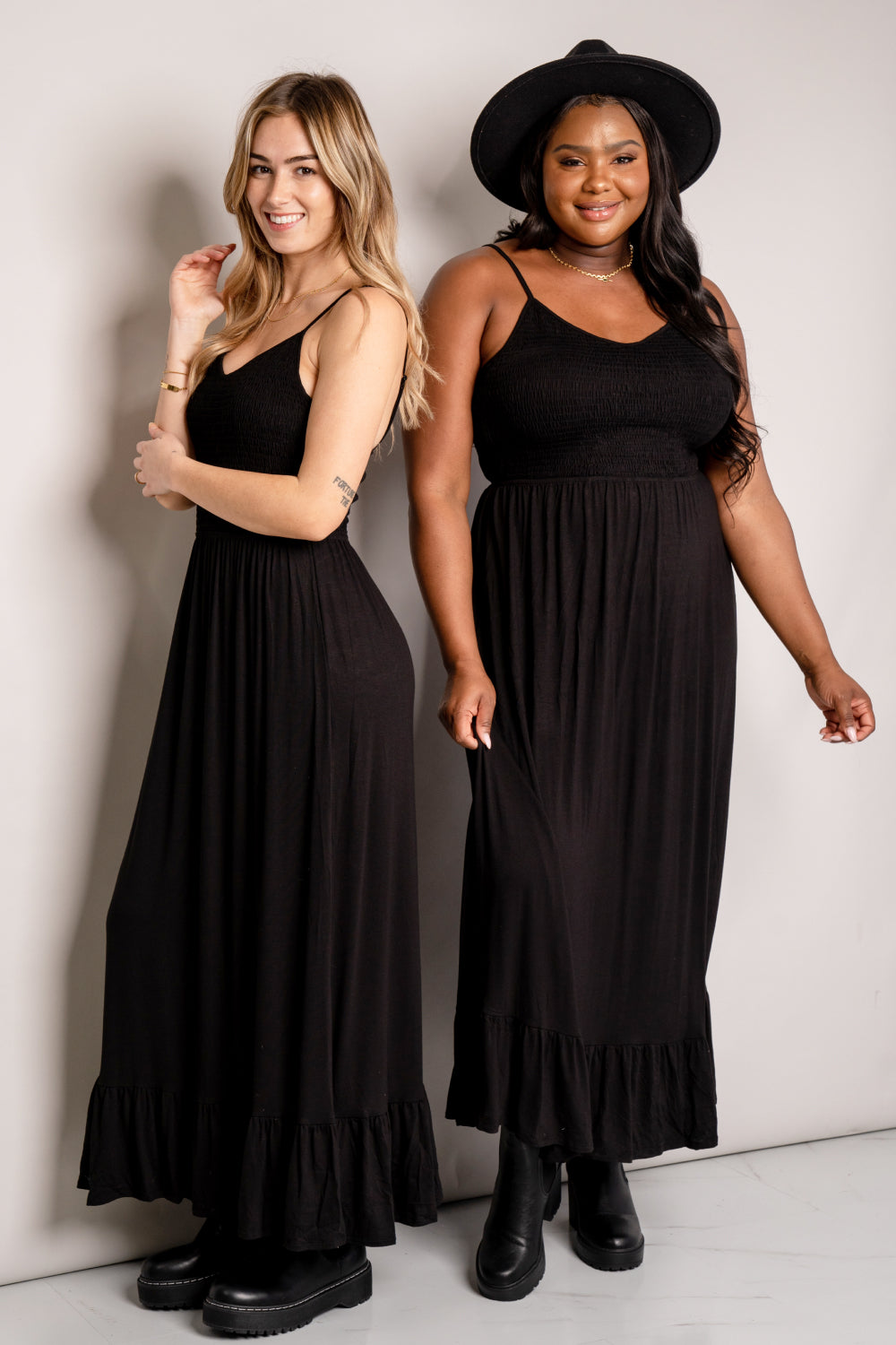 Sassy Look Full Size Spaghetti Strap Smocked Ruffle Hem Maxi Dress